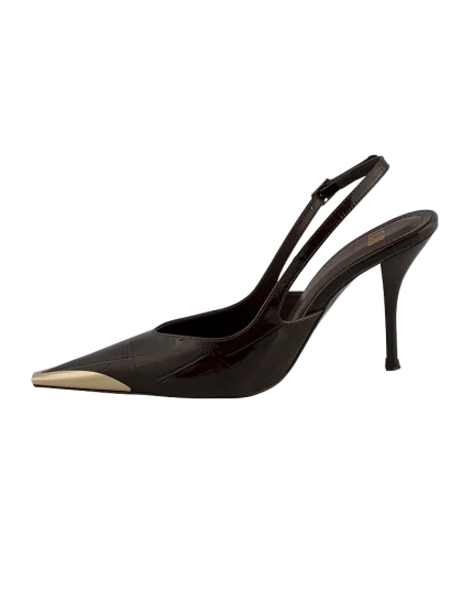 Koyu Kahverengi Gold Burunlu Stiletto