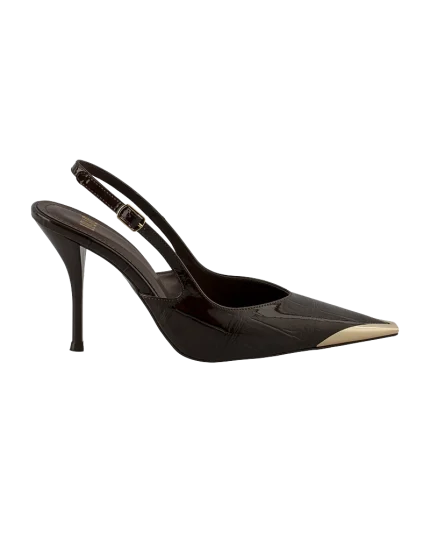 Koyu Kahverengi Gold Burunlu Stiletto