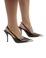 Koyu Kahverengi Gold Burunlu Stiletto