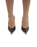 Koyu Kahverengi Gold Burunlu Stiletto