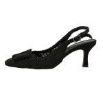 Siyah Örgü Slingback Topuklu Ayakkabı