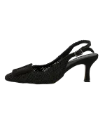 Siyah Örgü Slingback Topuklu Ayakkabı