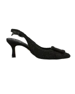 Siyah Örgü Slingback Topuklu Ayakkabı