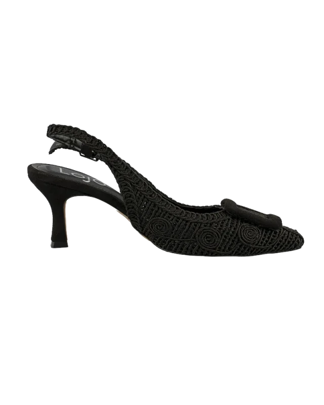 Siyah Örgü Slingback Topuklu Ayakkabı