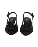 Siyah Örgü Slingback Topuklu Ayakkabı