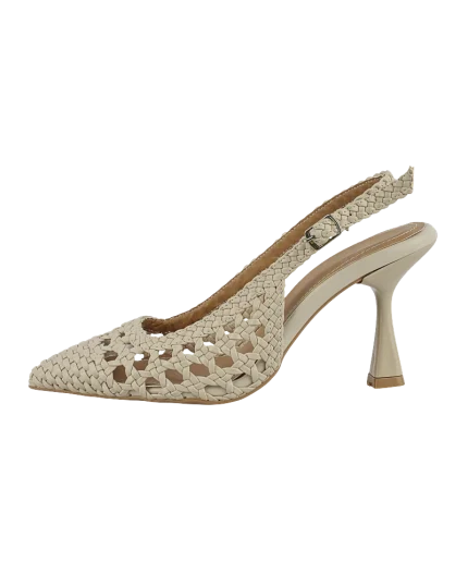 Bej Örgü Sivri Burun Slingback