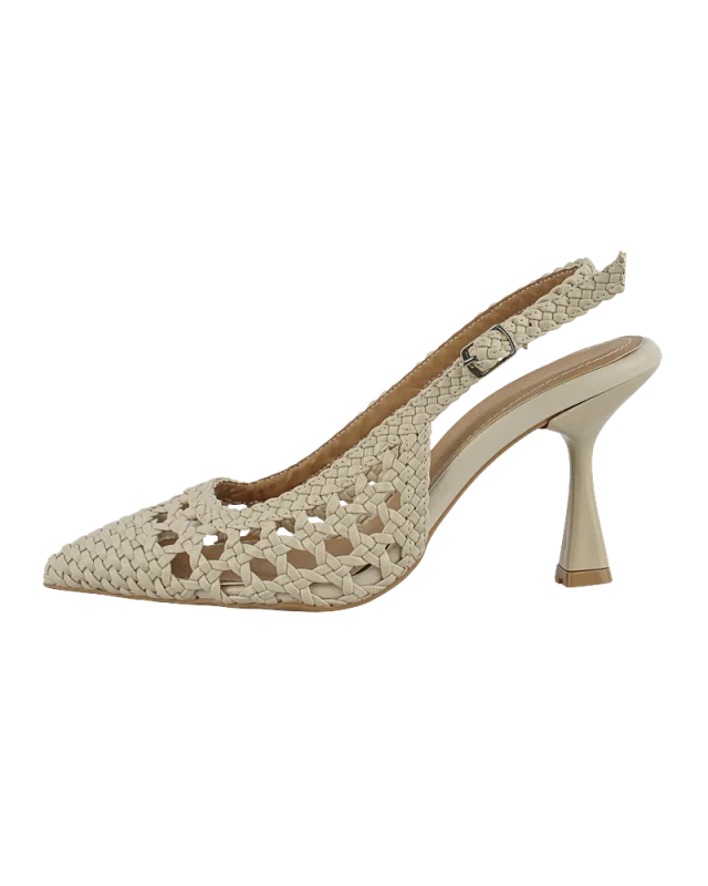 Bej Örgü Sivri Burun Slingback