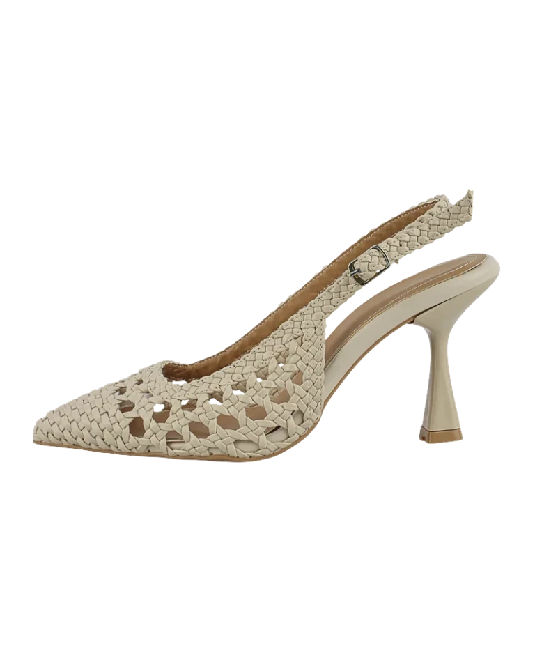 Bej Örgü Sivri Burun Slingback