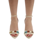 Krem Renkli Taşlı Topuklu Sandalet