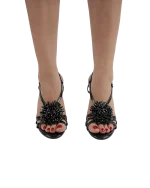 Siyah Çiçekli Topuklu Sandalet